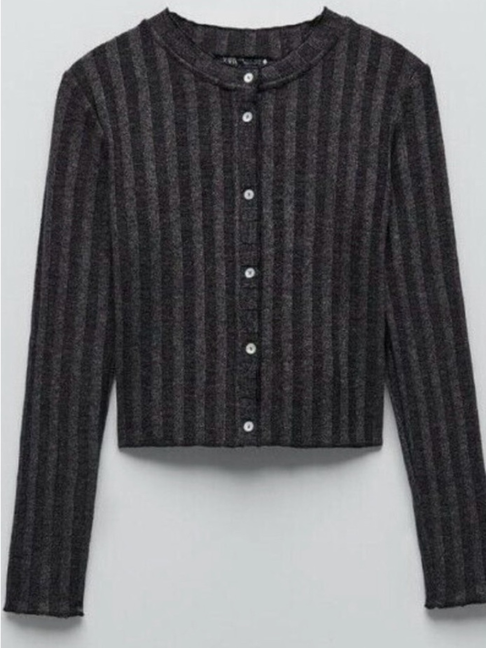 Zara Dark Charcoal Ribbed Button-Front Cardigan